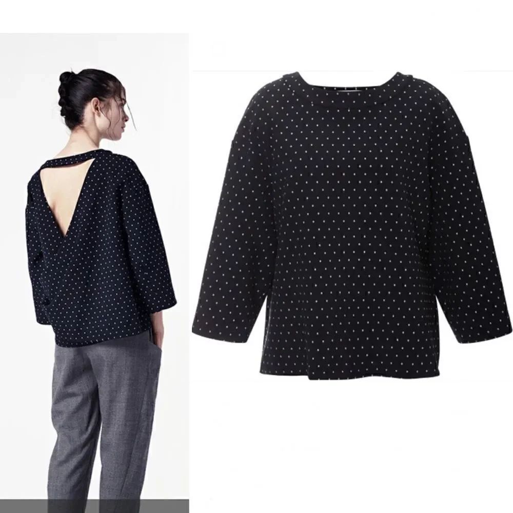 THAKOON ADDITION Navy and Grey Polka Dot Cut Out Back Top-2/Small NWT